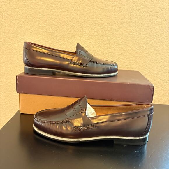 Johnston & Murphy Mens Hayes Penny Loafer Burgundy Brush-Off Leather size 8M NIB - Picture 1 of 8